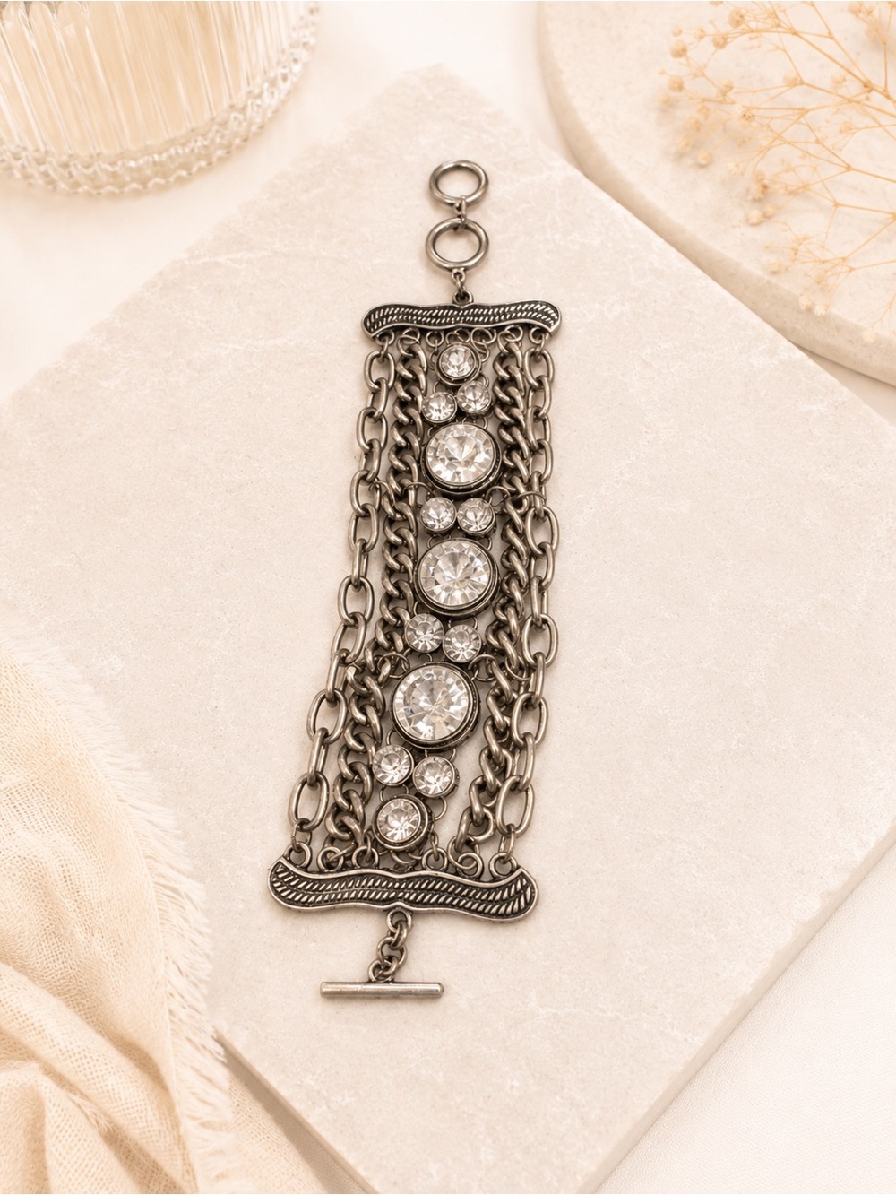 Silver-Tone Multi-Chain Crystal Statement Bracelet vintage boho western vibes